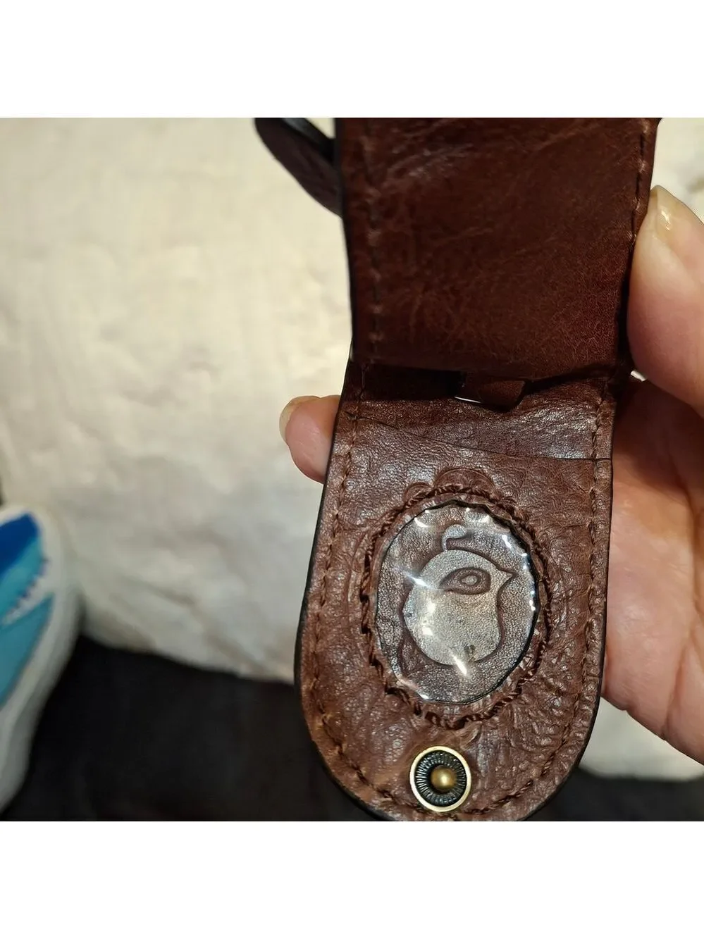 Fossil Brown Leather Hangtag Luggage Tag Key Holder with Brass Accents